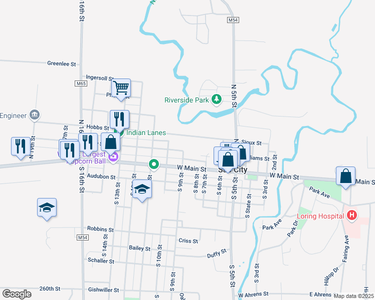 map of restaurants, bars, coffee shops, grocery stores, and more near 120-806 Williams Street in Sac City