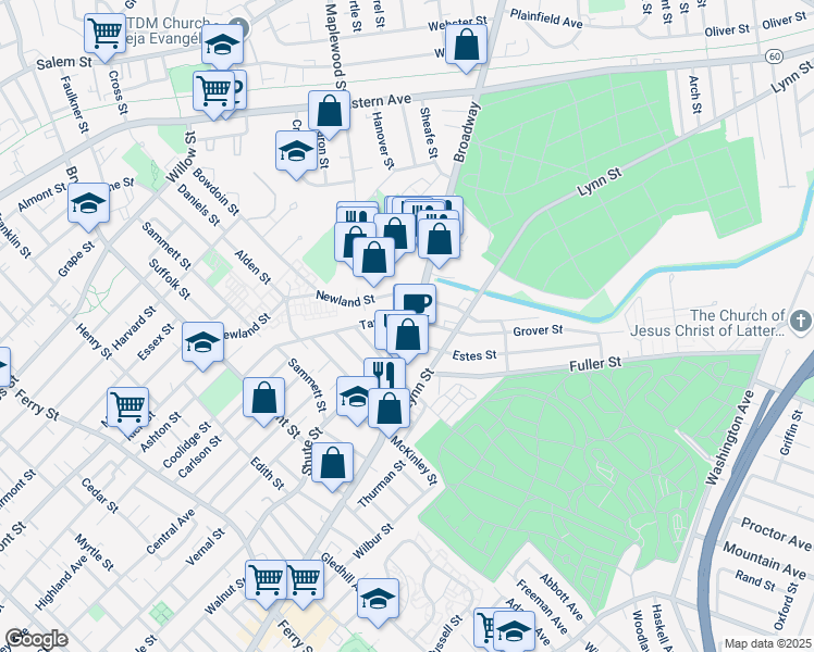 map of restaurants, bars, coffee shops, grocery stores, and more near 0 Broadway in Everett