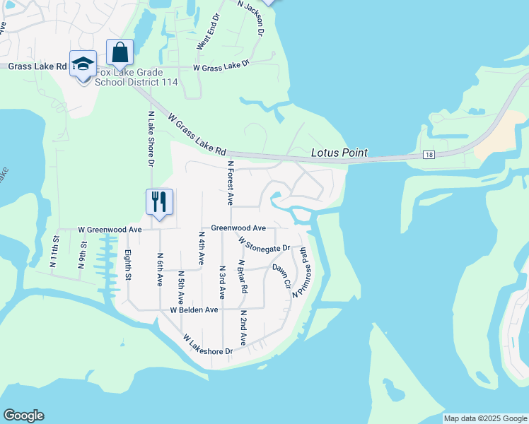 map of restaurants, bars, coffee shops, grocery stores, and more near 27610 West Flamingo Lane in Spring Grove