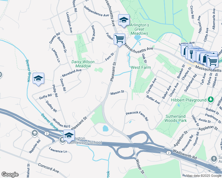 map of restaurants, bars, coffee shops, grocery stores, and more near 27 Mason Street in Lexington