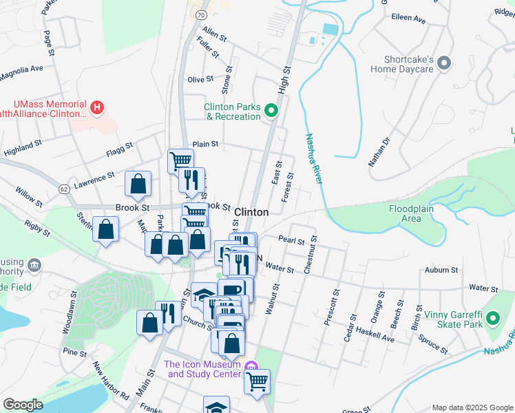 map of restaurants, bars, coffee shops, grocery stores, and more near in Clinton