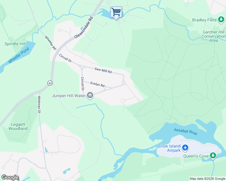 map of restaurants, bars, coffee shops, grocery stores, and more near 20 Middlemost Way in Stow
