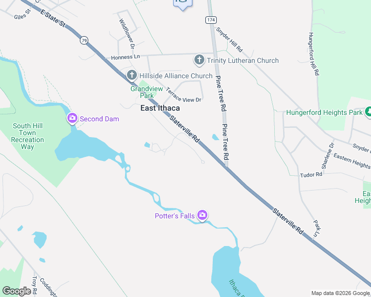 map of restaurants, bars, coffee shops, grocery stores, and more near 33 Penny Lane in Ithaca