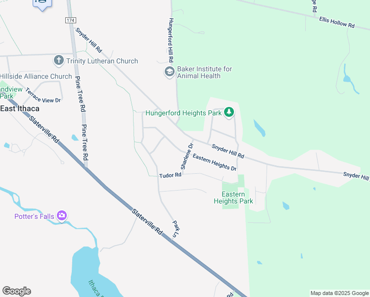 map of restaurants, bars, coffee shops, grocery stores, and more near 103 Circle Lane in Ithaca