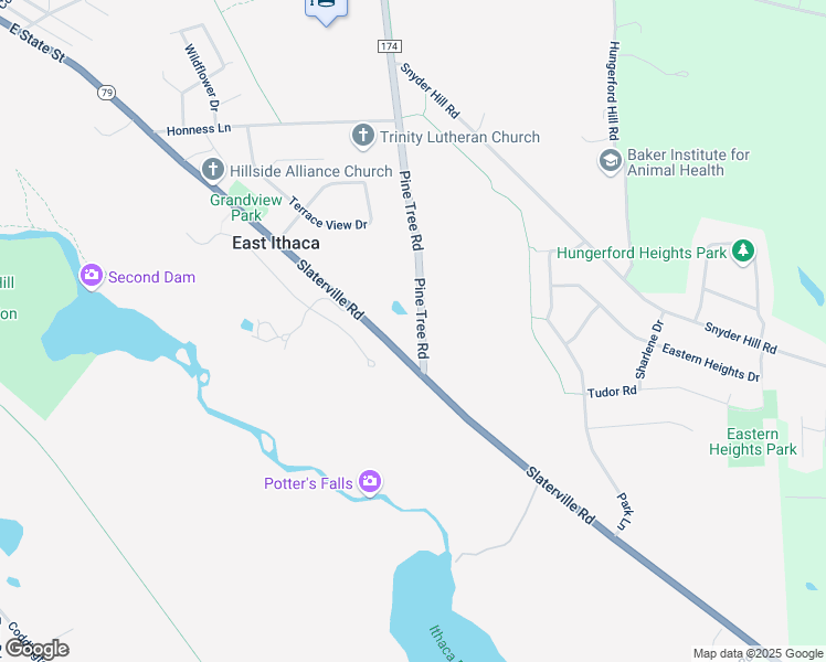 map of restaurants, bars, coffee shops, grocery stores, and more near 110 Pine Tree Road in Ithaca
