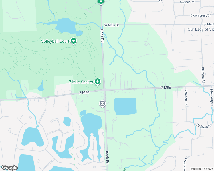 map of restaurants, bars, coffee shops, grocery stores, and more near 47355 West Seven Mile Road in Northville
