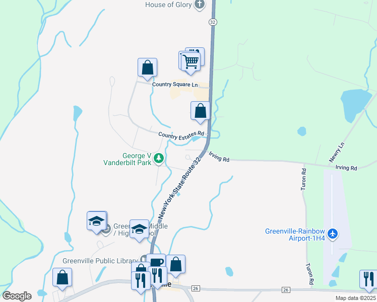 map of restaurants, bars, coffee shops, grocery stores, and more near 11388 New York 32 in Greenville