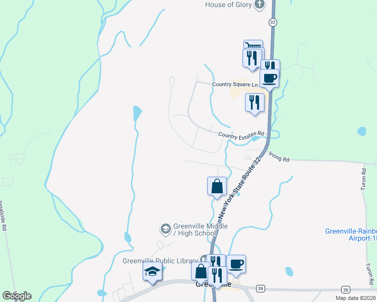 map of restaurants, bars, coffee shops, grocery stores, and more near Town Park Rd in Greenville