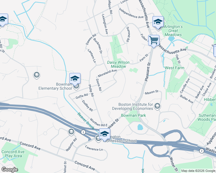 map of restaurants, bars, coffee shops, grocery stores, and more near 24 Bird Hill Road in Lexington