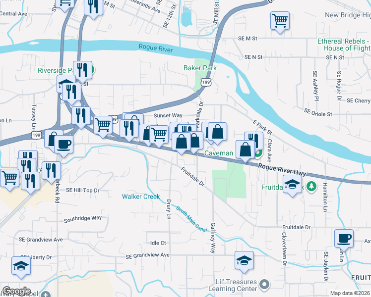 map of restaurants, bars, coffee shops, grocery stores, and more near 950 Rogue River Highway in Grants Pass