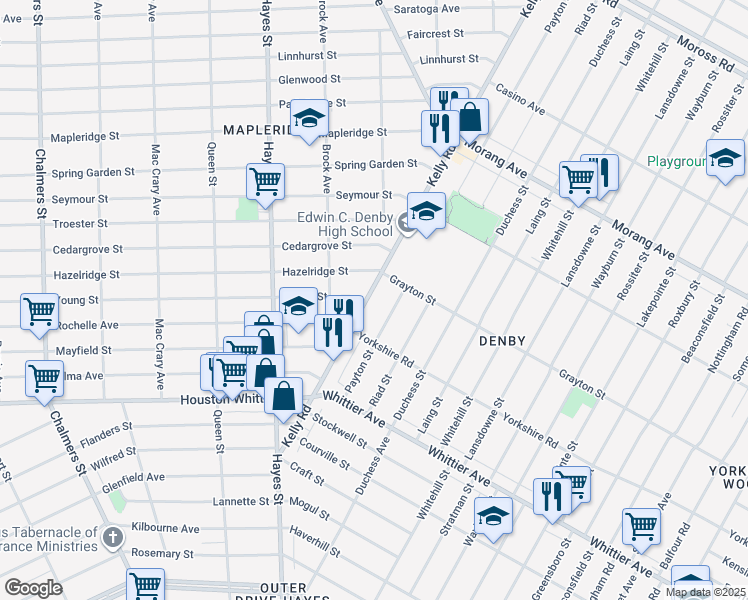 map of restaurants, bars, coffee shops, grocery stores, and more near in Detroit