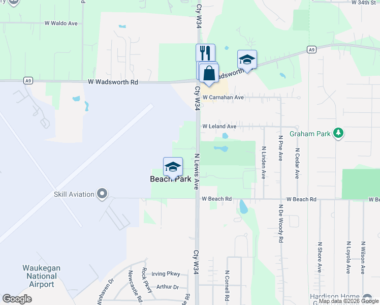 map of restaurants, bars, coffee shops, grocery stores, and more near 38740 North Lewis Avenue in Beach Park