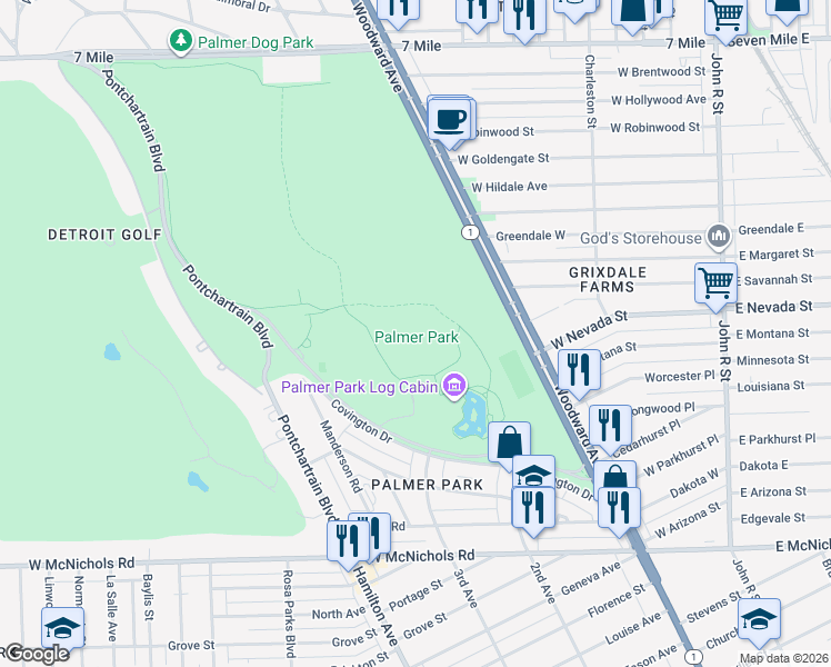 map of restaurants, bars, coffee shops, grocery stores, and more near 910 Merrill Plaisance Street in Detroit