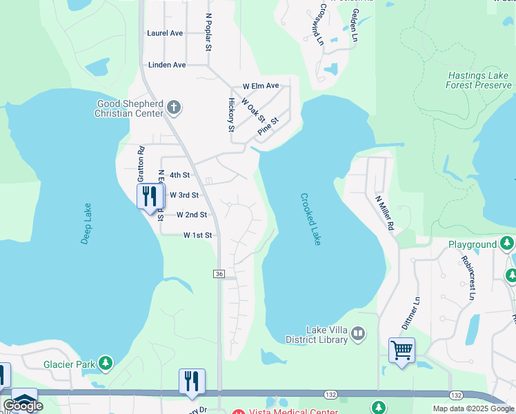 map of restaurants, bars, coffee shops, grocery stores, and more near 452 North Crooked Lake Lane in Lindenhurst