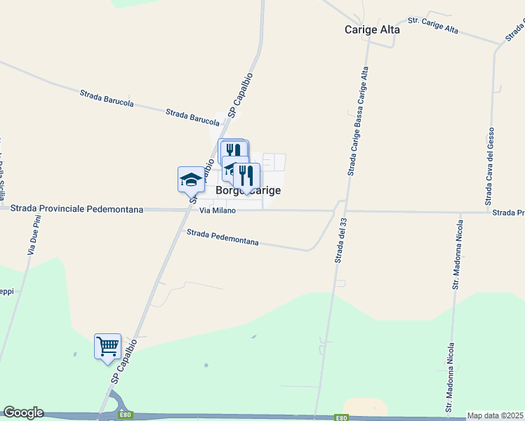 map of restaurants, bars, coffee shops, grocery stores, and more near 9-11 Via Torino in Borgo Carige