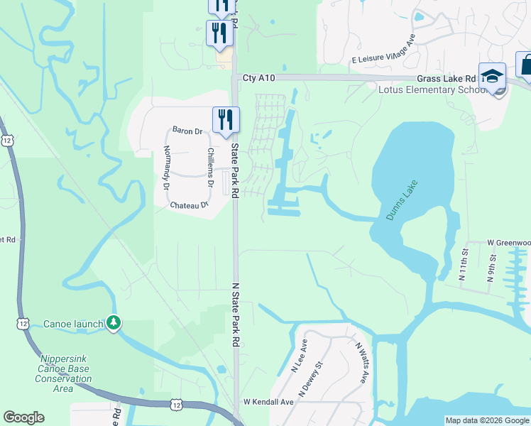 map of restaurants, bars, coffee shops, grocery stores, and more near 6800 North State Park Road in Fox Lake