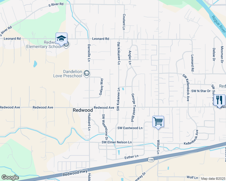 map of restaurants, bars, coffee shops, grocery stores, and more near 1386 Southwest Kokanee Lane in Grants Pass
