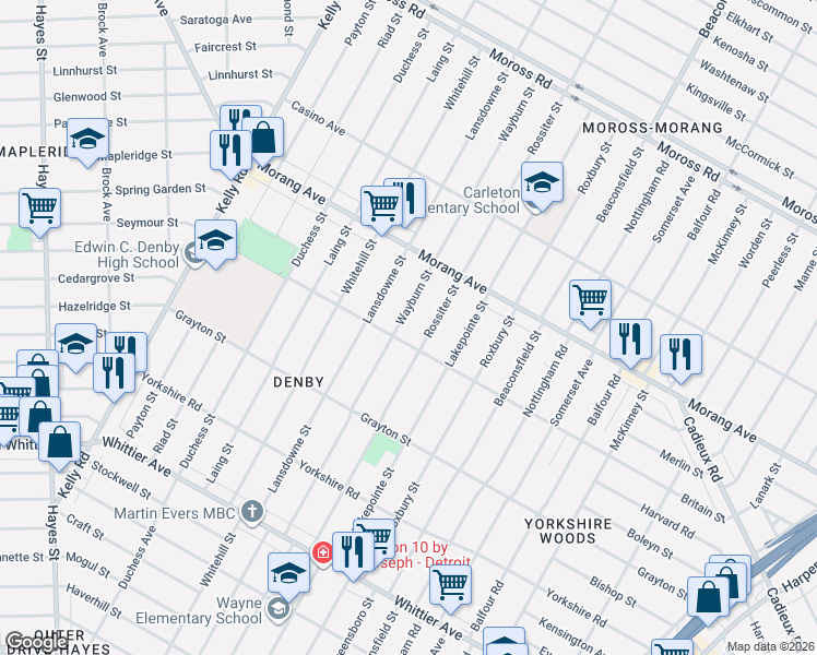 map of restaurants, bars, coffee shops, grocery stores, and more near 11637 Wayburn Street in Detroit
