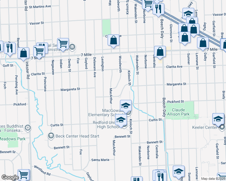 map of restaurants, bars, coffee shops, grocery stores, and more near in Wayne County