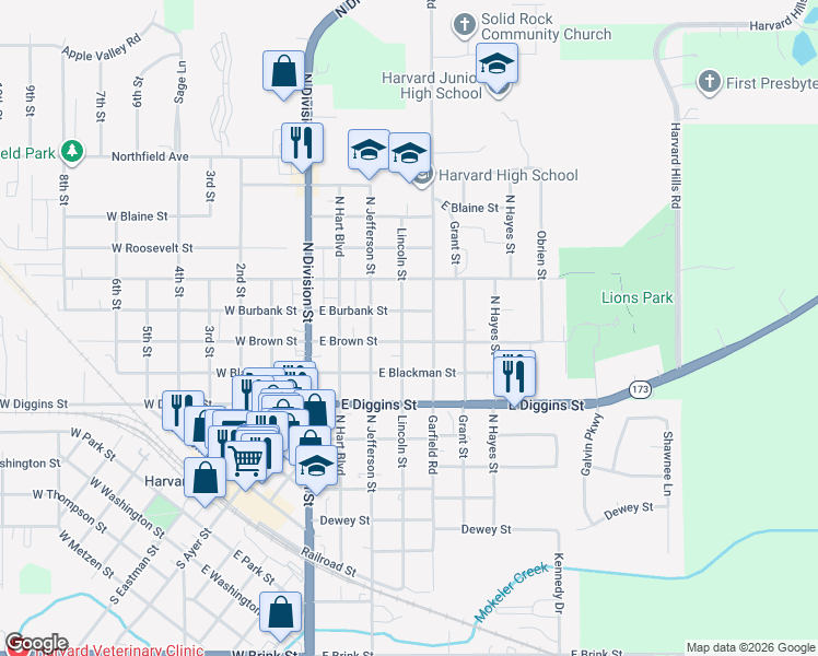 map of restaurants, bars, coffee shops, grocery stores, and more near 703 Lincoln St in Harvard