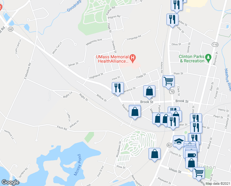 map of restaurants, bars, coffee shops, grocery stores, and more near 242 Sterling Street in Clinton