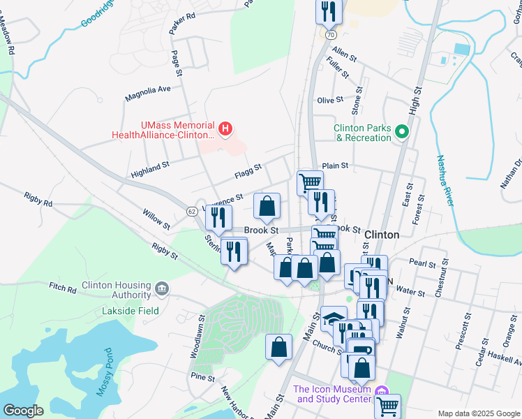 map of restaurants, bars, coffee shops, grocery stores, and more near 16 Marshall Street in Clinton