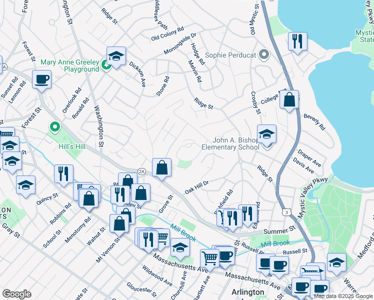 map of restaurants, bars, coffee shops, grocery stores, and more near 3207 Symmes Circle in Arlington