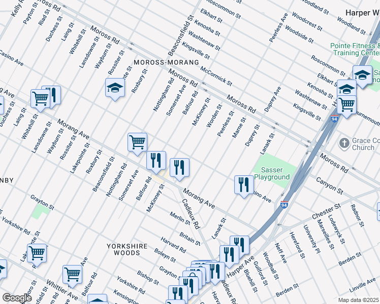 map of restaurants, bars, coffee shops, grocery stores, and more near 10911 Worden Street in Detroit
