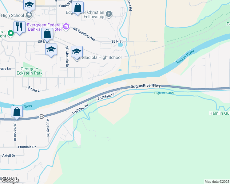 map of restaurants, bars, coffee shops, grocery stores, and more near 2519 Rogue River Highway in Grants Pass