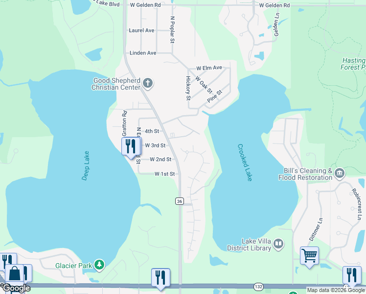 map of restaurants, bars, coffee shops, grocery stores, and more near 464 North Crooked Lake Lane in Lindenhurst