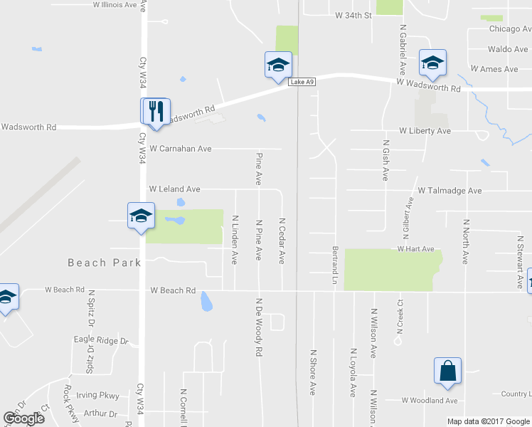 map of restaurants, bars, coffee shops, grocery stores, and more near 38739 N Pine Ave in Beach Park