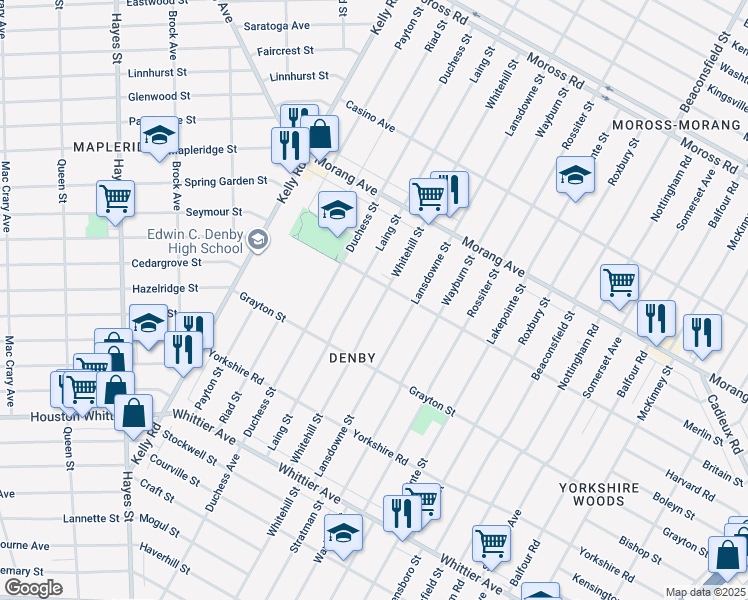 map of restaurants, bars, coffee shops, grocery stores, and more near 11831 Whitehill Street in Detroit
