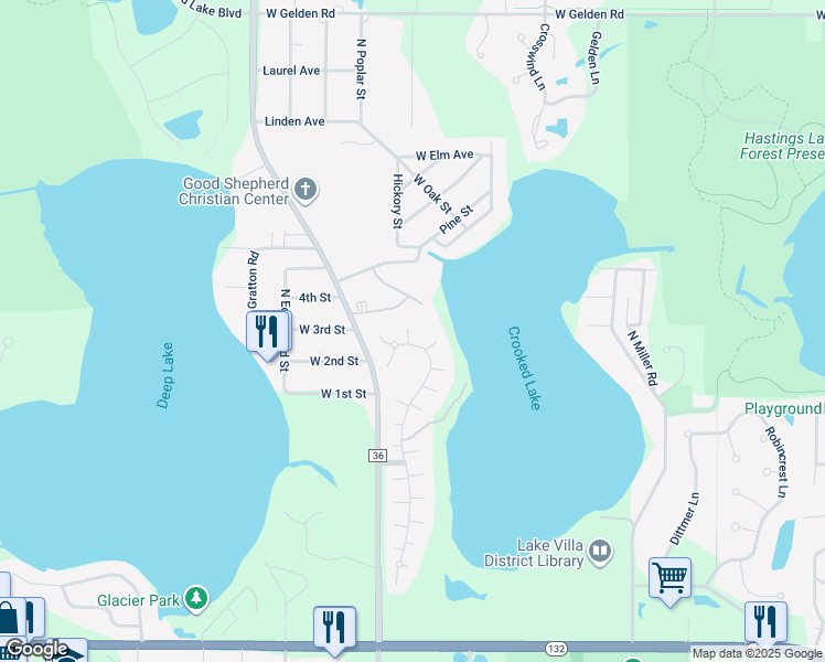 map of restaurants, bars, coffee shops, grocery stores, and more near 452 North Crooked Lake Lane in Lindenhurst