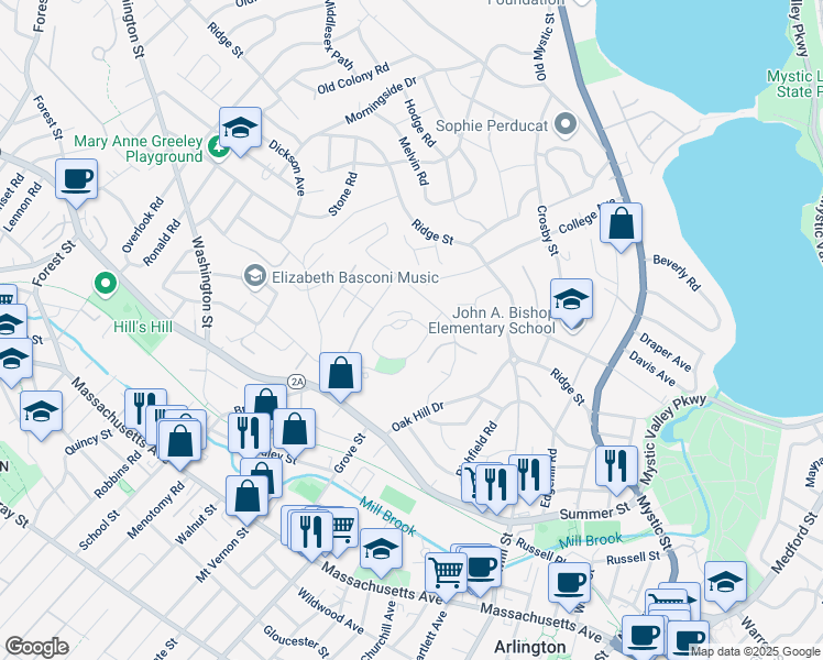 map of restaurants, bars, coffee shops, grocery stores, and more near 1003 Symmes Circle in Arlington