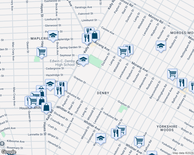 map of restaurants, bars, coffee shops, grocery stores, and more near 12000 Duchess Street in Detroit