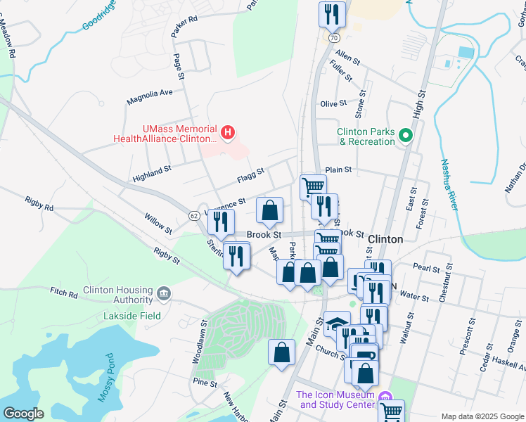 map of restaurants, bars, coffee shops, grocery stores, and more near 16 Marshall Street in Clinton