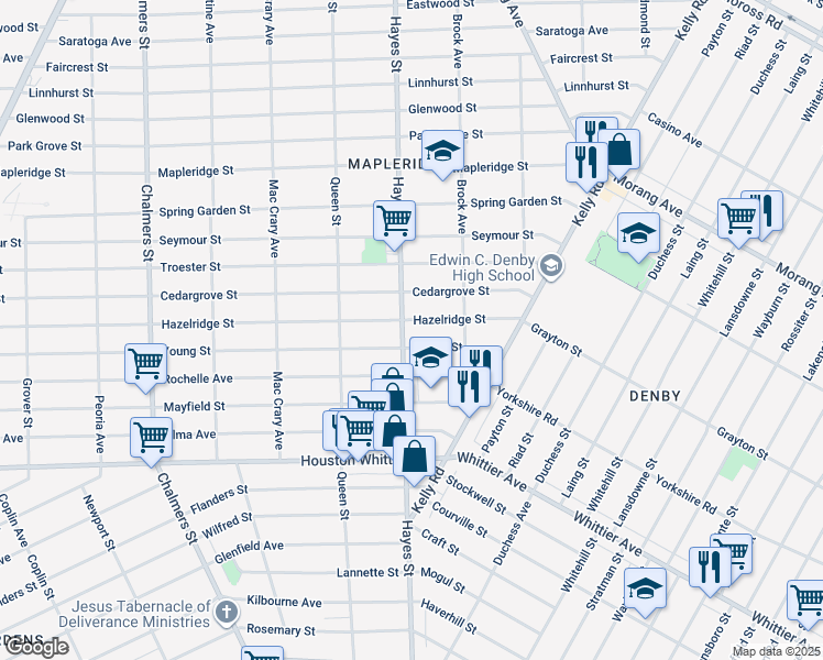 map of restaurants, bars, coffee shops, grocery stores, and more near 12730 Hayes Street in Detroit