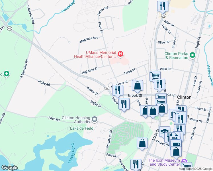 map of restaurants, bars, coffee shops, grocery stores, and more near 239 Sterling Street in Clinton