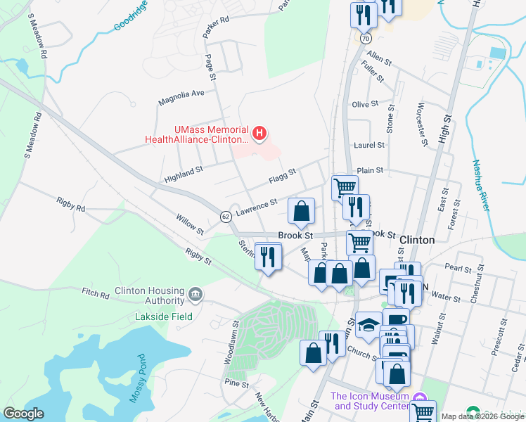 map of restaurants, bars, coffee shops, grocery stores, and more near 75 Greeley Street in Clinton