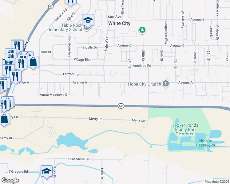 map of restaurants, bars, coffee shops, grocery stores, and more near 3100 Avenue A in White City