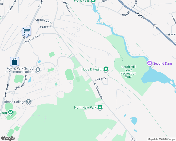 map of restaurants, bars, coffee shops, grocery stores, and more near 315 Coddington Road in Ithaca