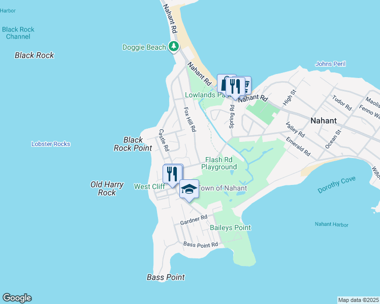 map of restaurants, bars, coffee shops, grocery stores, and more near 17 Highland Avenue in Nahant