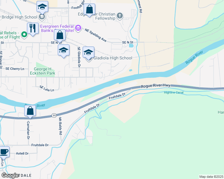 map of restaurants, bars, coffee shops, grocery stores, and more near 2444 Rogue River Highway in Grants Pass