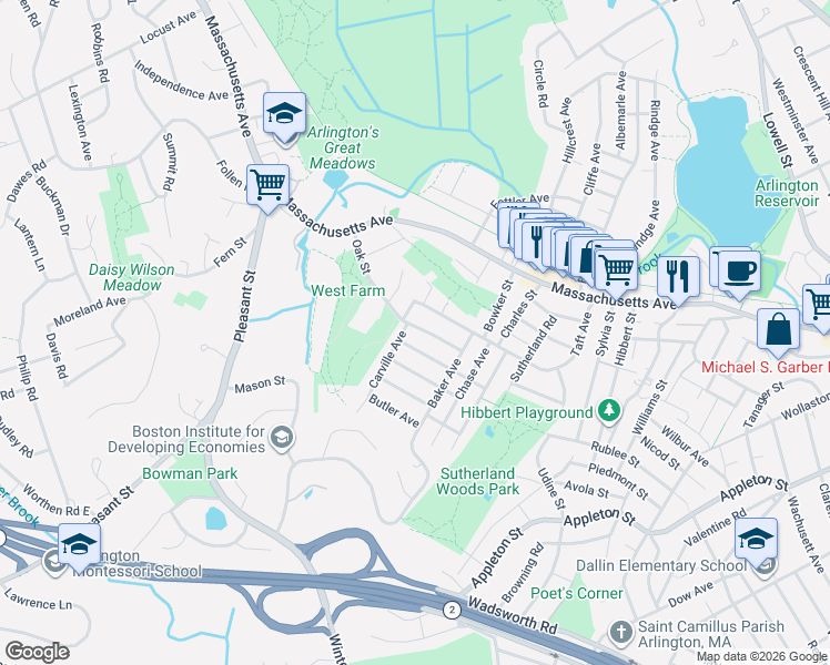 map of restaurants, bars, coffee shops, grocery stores, and more near 69 Oak Street in Lexington