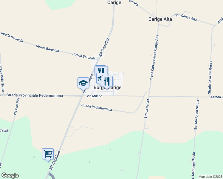 map of restaurants, bars, coffee shops, grocery stores, and more near 11 Via Torino in Borgo Carige