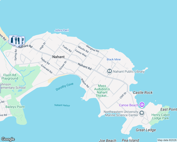 map of restaurants, bars, coffee shops, grocery stores, and more near 34 Summer Street in Nahant