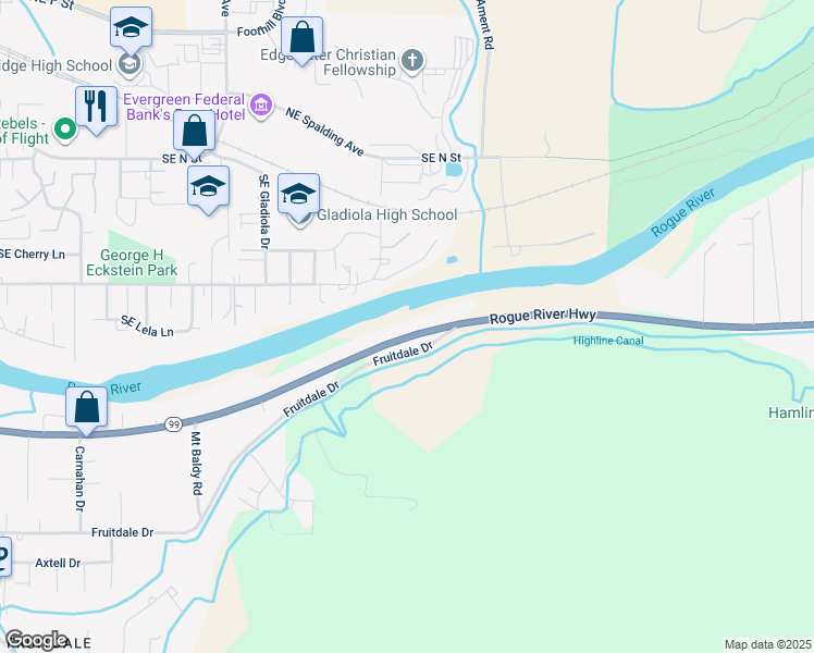 map of restaurants, bars, coffee shops, grocery stores, and more near 2444 Rogue River Highway in Grants Pass