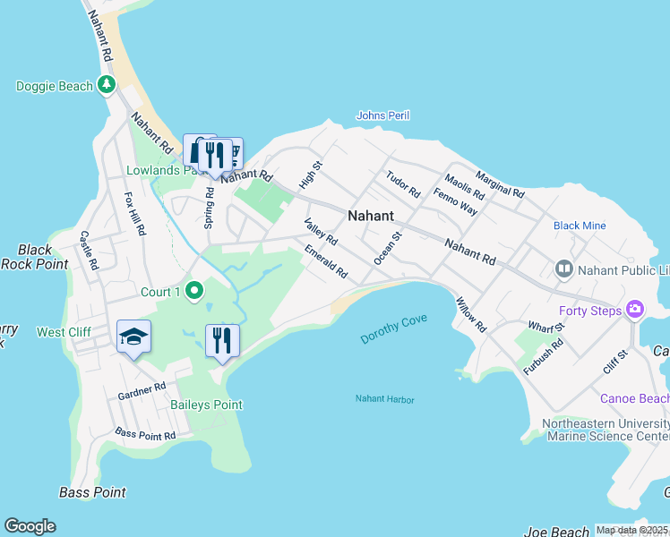 map of restaurants, bars, coffee shops, grocery stores, and more near 1 White Way in Nahant