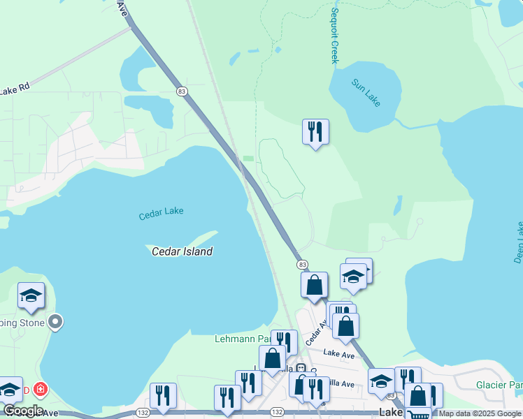 map of restaurants, bars, coffee shops, grocery stores, and more near 312-328 North Illinois 83 in Lake Villa