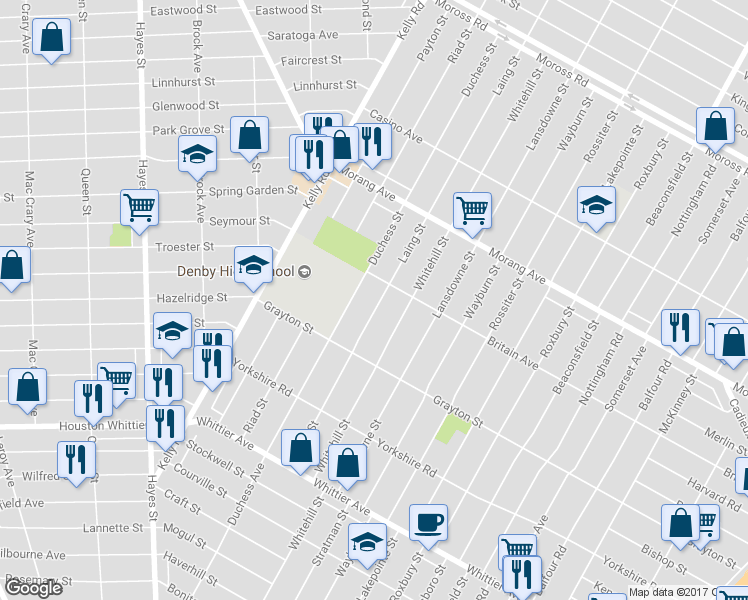 map of restaurants, bars, coffee shops, grocery stores, and more near 11925 Laing Street in Detroit